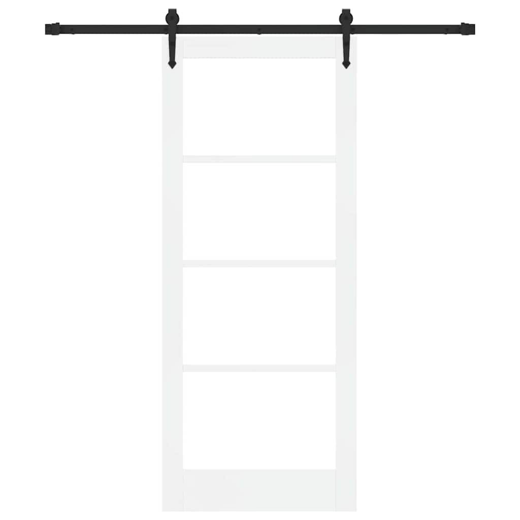 Porta Scorrevole Bianco 83 x 202 cm Legno Massello Pino e Vetro