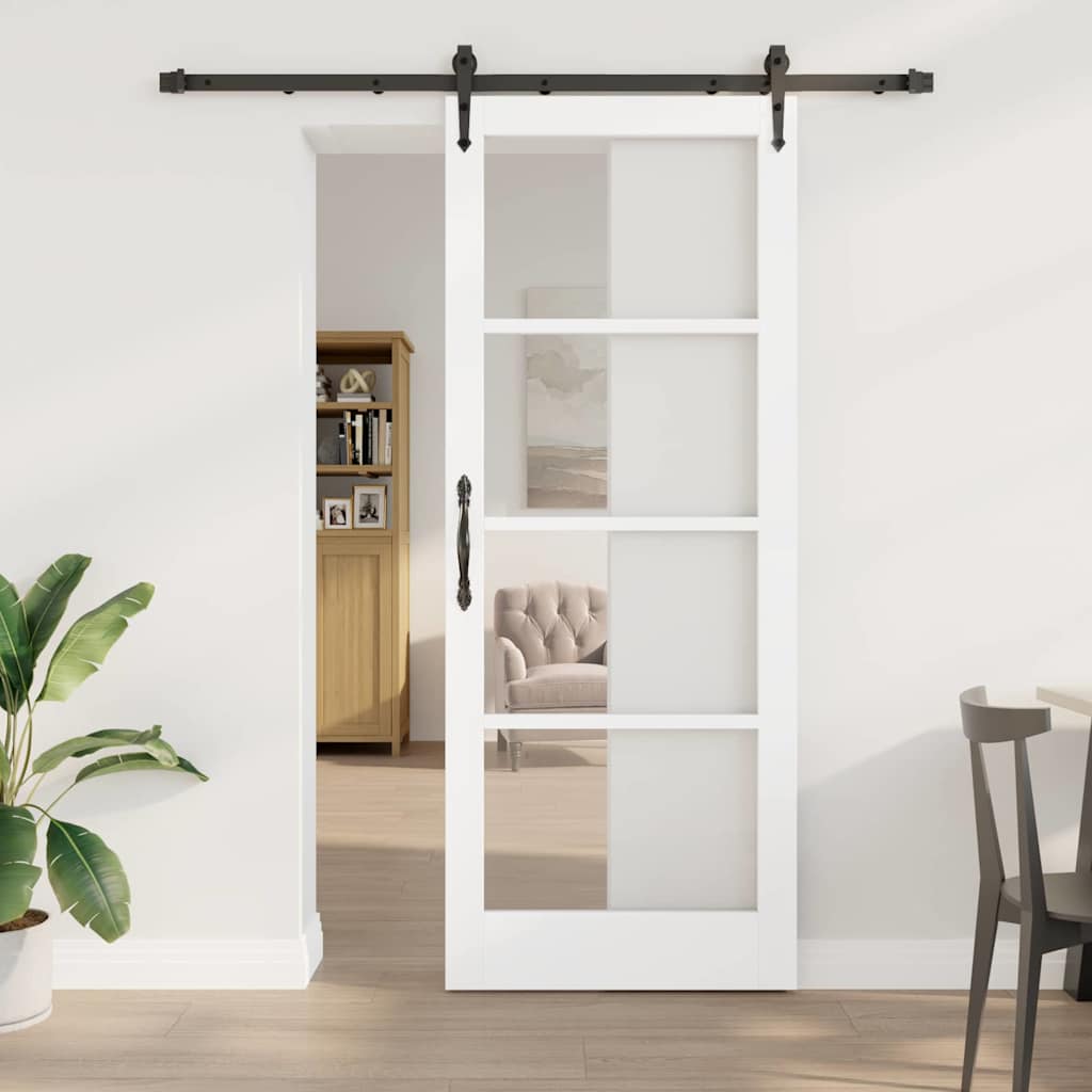 Porta Scorrevole Bianca in Legno Massello e Vetro 83 x 211 cm