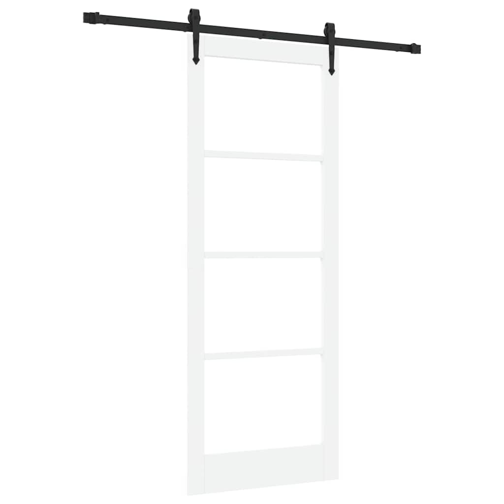 Porta Scorrevole Bianca in Legno Massello e Vetro 83 x 211 cm