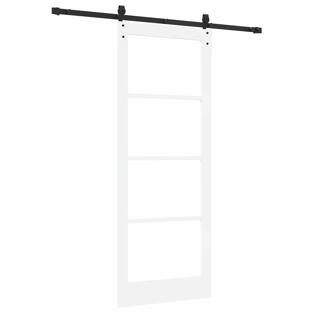Porta Scorrevole Bianca in Legno Massello e Vetro 83 x 211 cm
