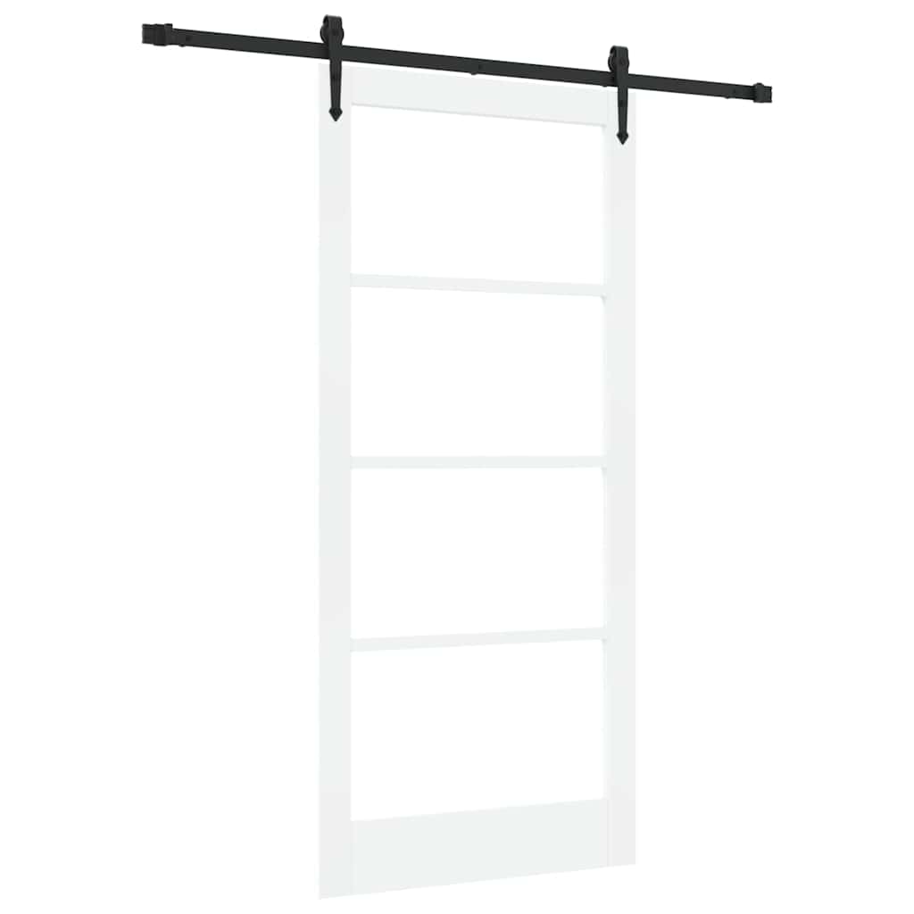 Porta Scorrevole Bianca in Legno Massello di Pino e Vetro 93 x 202 cm