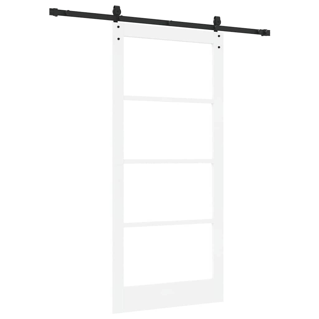 Porta Scorrevole Bianca in Legno Massello di Pino e Vetro 93 x 202 cm