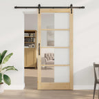 Porta Scorrevole Naturale 93 x 211 cm - Legno Massello Pino e Vetro