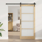 Porta Scorrevole Naturale 93 x 211 cm - Legno Massello Pino e Vetro