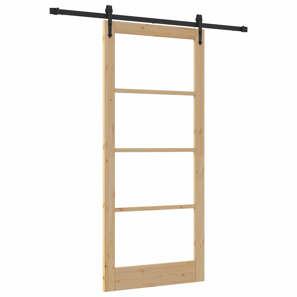Porta Scorrevole Naturale 93 x 211 cm - Legno Massello Pino e Vetro