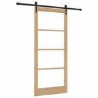 Porta Scorrevole Naturale 93 x 211 cm - Legno Massello Pino e Vetro