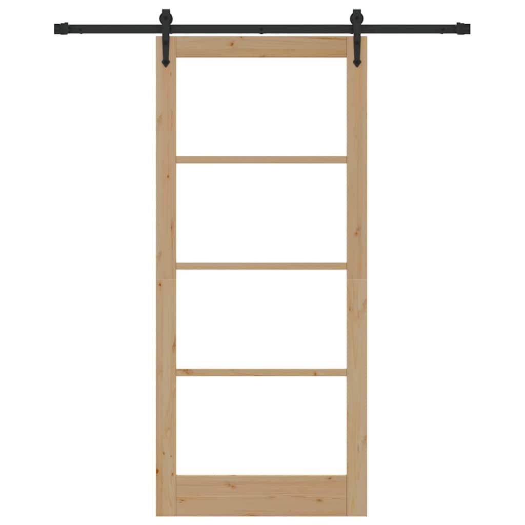 Porta Scorrevole Naturale 93 x 211 cm - Legno Massello Pino e Vetro