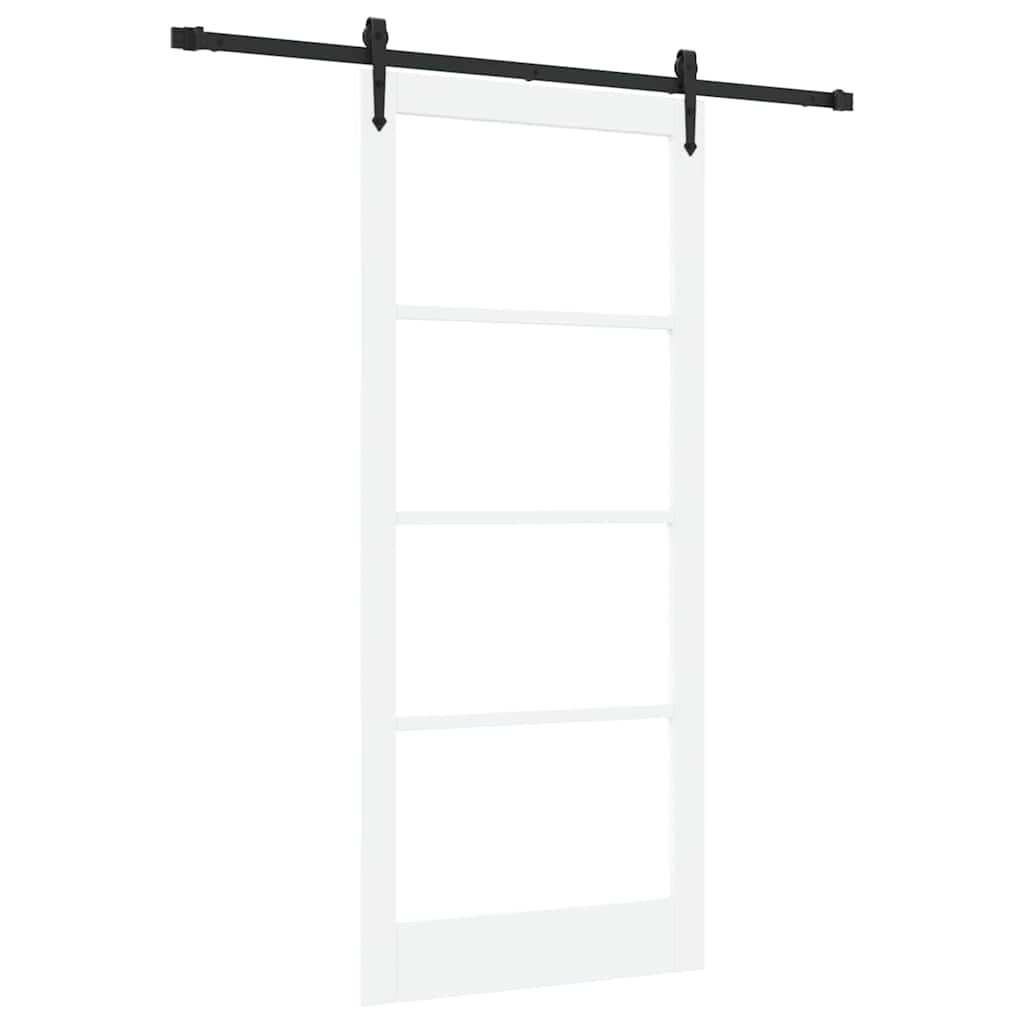 Porta Scorrevole Bianca 93 x 211 cm Legno Massello di Pino e Vetro