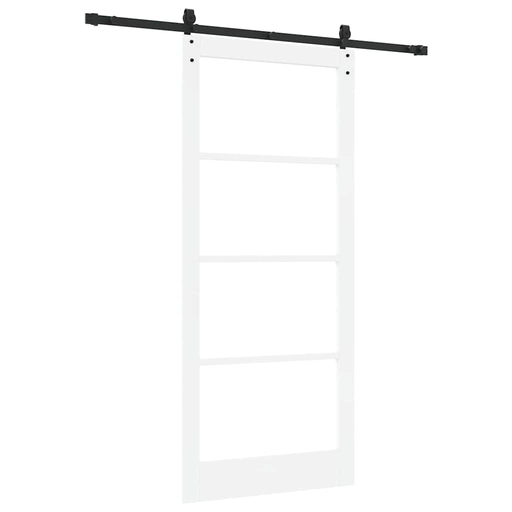 Porta Scorrevole Bianca 93 x 211 cm Legno Massello di Pino e Vetro