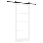 Porta Scorrevole Bianca 93 x 211 cm Legno Massello di Pino e Vetro