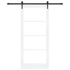 Porta Scorrevole Bianca 93 x 211 cm Legno Massello di Pino e Vetro
