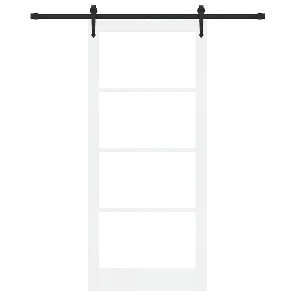 Porta Scorrevole Bianca 93 x 211 cm Legno Massello di Pino e Vetro
