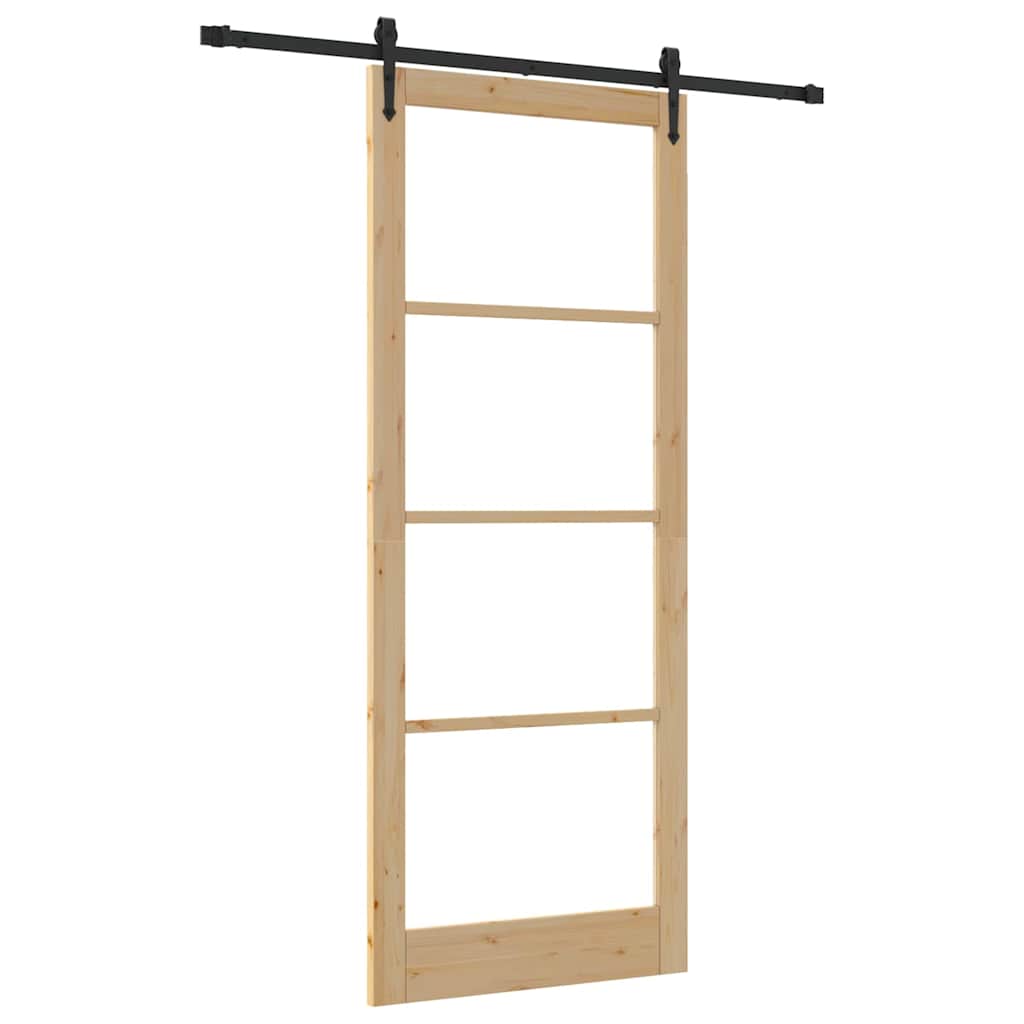 Porta Scorrevole in Legno Massello di Pino e Vetro Naturale 93 x 232 cm