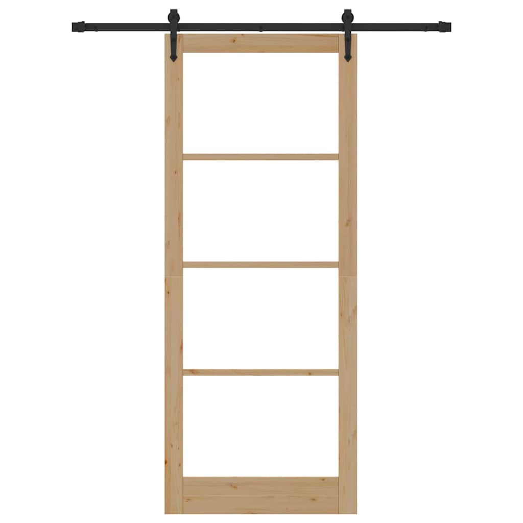 Porta Scorrevole in Legno Massello di Pino e Vetro Naturale 93 x 232 cm