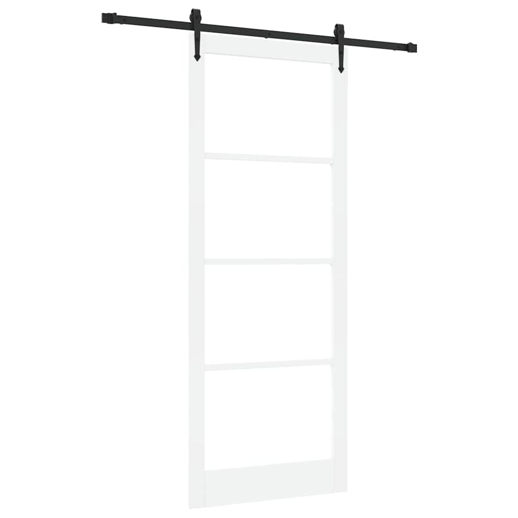 Porta Scorrevole Bianco 93 x 232 cm Legno Massello Pino e Vetro