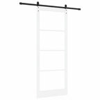 Porta Scorrevole Bianco 93 x 232 cm Legno Massello Pino e Vetro