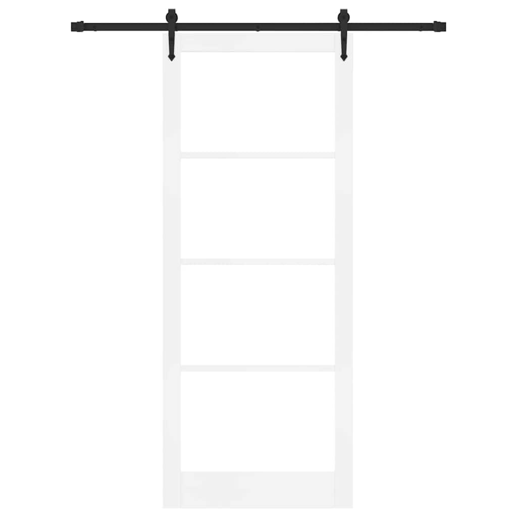 Porta Scorrevole Bianco 93 x 232 cm Legno Massello Pino e Vetro