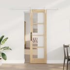 Porta Scorrevole in Legno di Pino e Vetro Naturale 61 x 198,5 cm