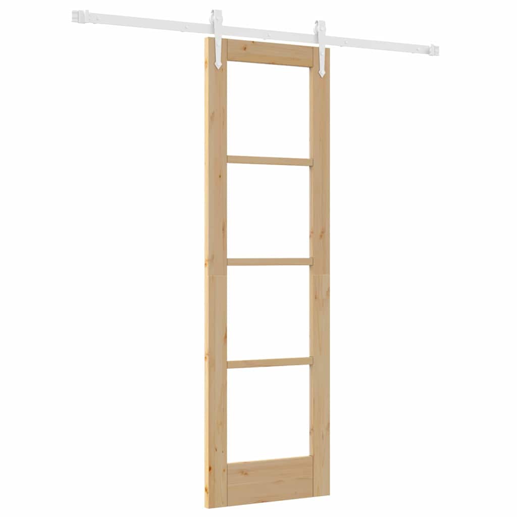 Porta Scorrevole in Legno di Pino e Vetro Naturale 61 x 198,5 cm