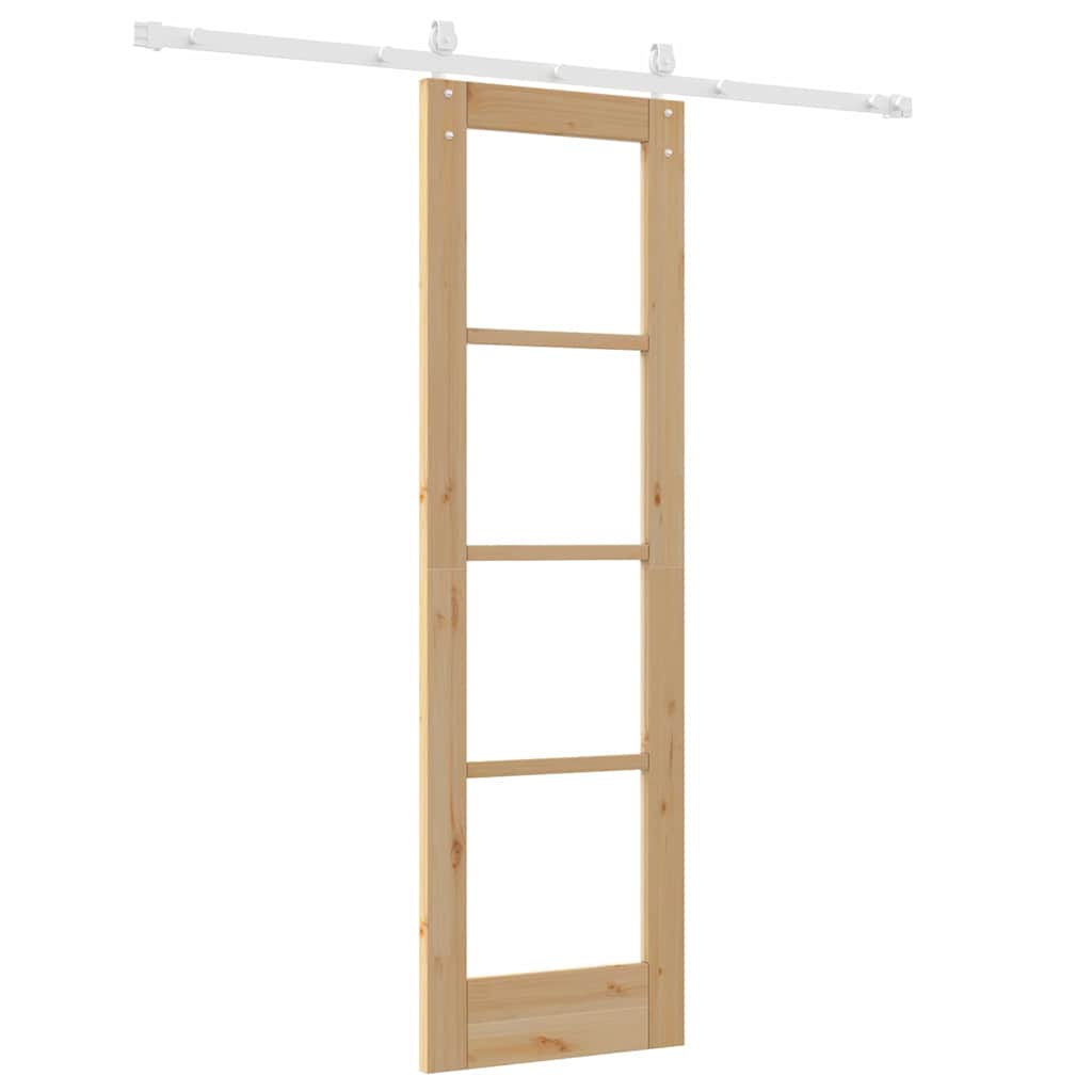 Porta Scorrevole in Legno di Pino e Vetro Naturale 61 x 198,5 cm