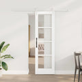 Porta Scorrevole Bianco 61 x 198,5 cm Legno Pino e Vetro
