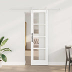 Porta Scorrevole Bianco 61 x 198,5 cm Legno Pino e Vetro