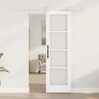 Porta Scorrevole Bianco 61 x 198,5 cm Legno Pino e Vetro