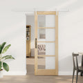 Porta Scorrevole Legno Massello Pino e Vetro Naturale 73,5 x 198,5 cm