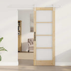 Porta Scorrevole Legno Massello Pino e Vetro Naturale 73,5 x 198,5 cm