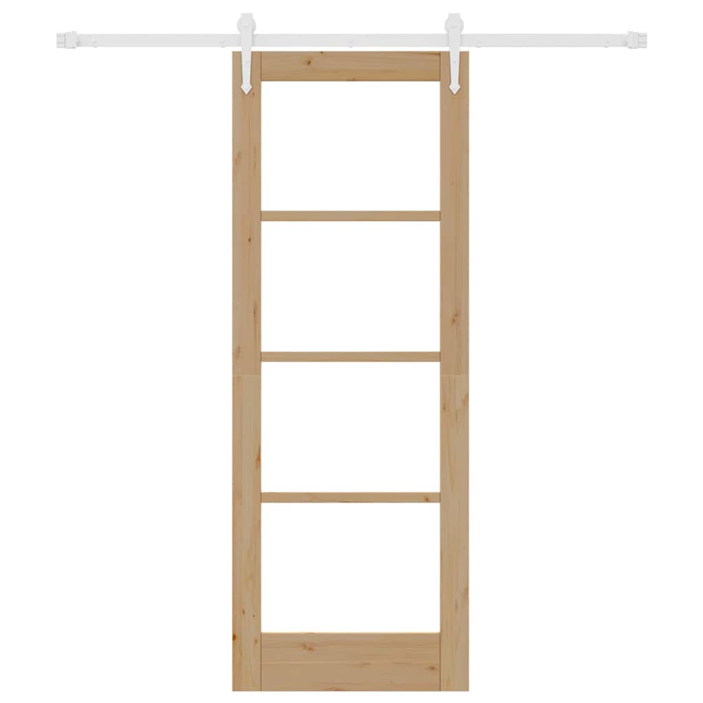 Porta Scorrevole Legno Massello Pino e Vetro Naturale 73,5 x 198,5 cm