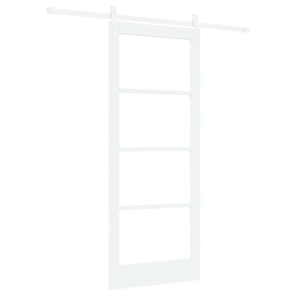 Porta Scorrevole Bianco 83 x 202 cm Legno Massello Pino e Vetro