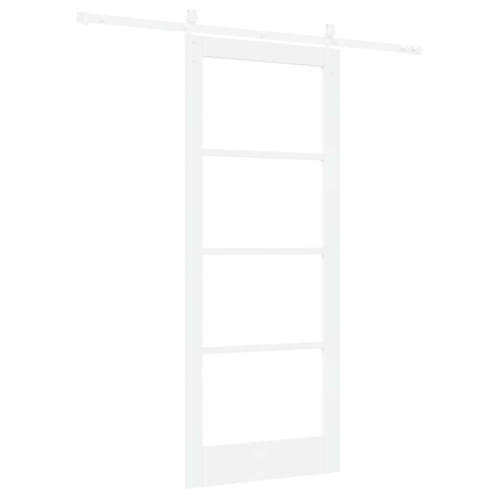 Porta Scorrevole Bianco 83 x 202 cm Legno Massello Pino e Vetro