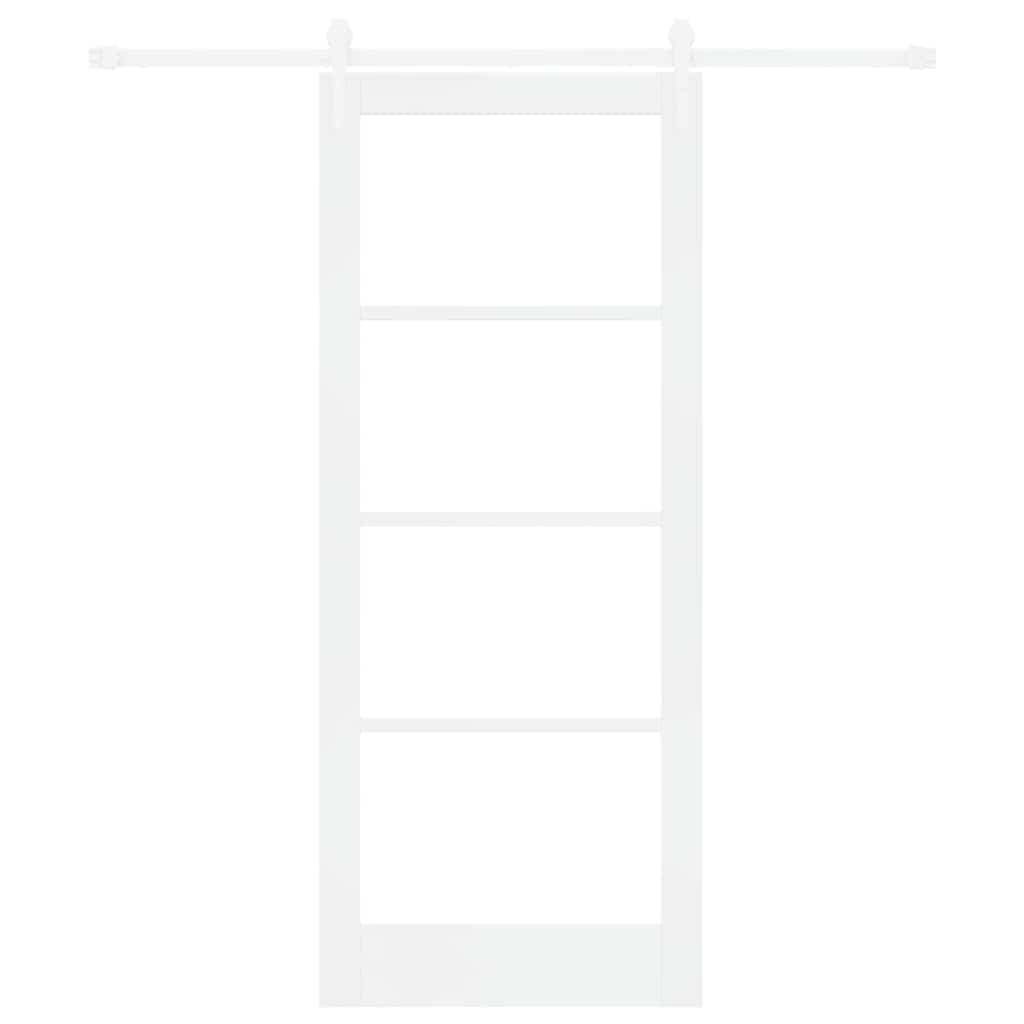 Porta Scorrevole Bianco 83 x 202 cm Legno Massello Pino e Vetro