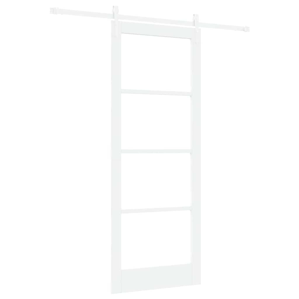 Porta Scorrevole Bianca in Legno Massello di Pino e Vetro 83 x 211 cm