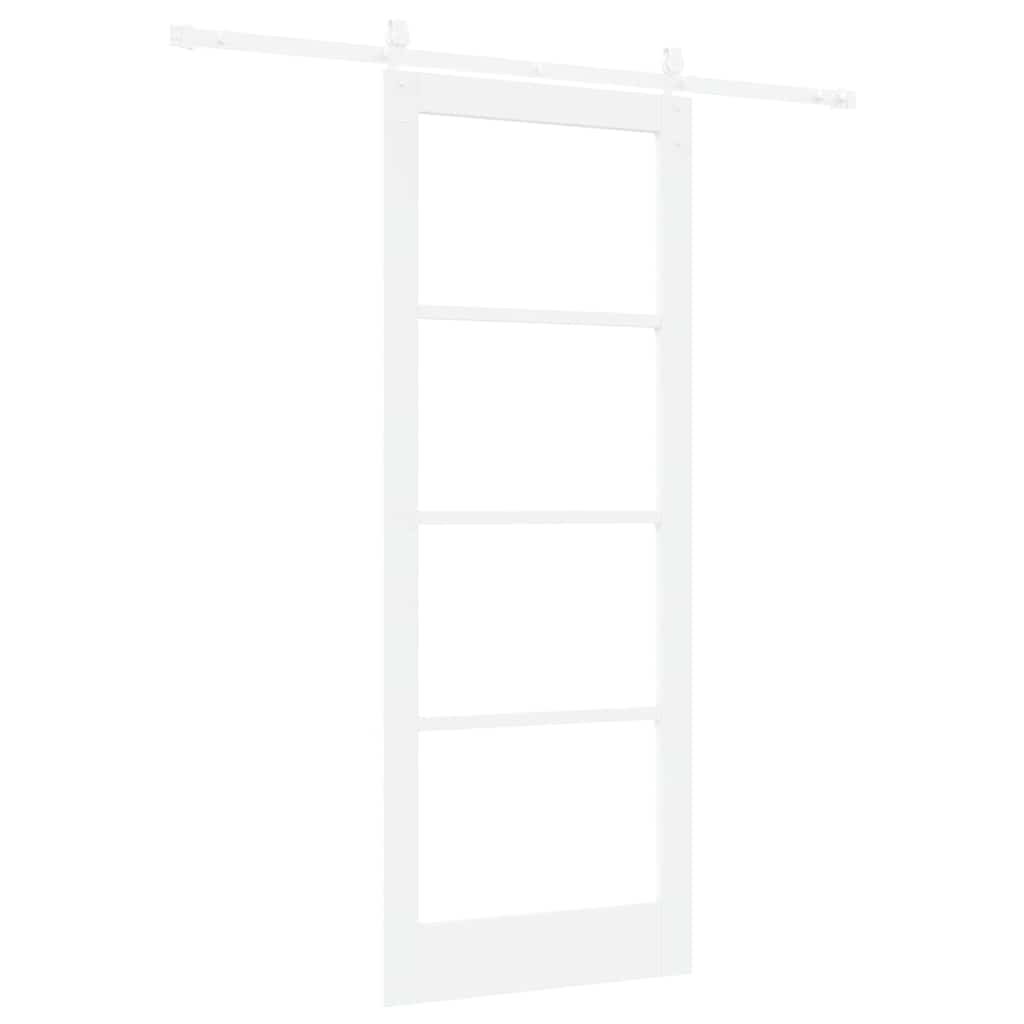 Porta Scorrevole Bianca in Legno Massello di Pino e Vetro 83 x 211 cm