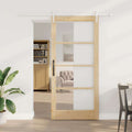 Porta Scorrevole Naturale in Legno Massello di Pino e Vetro 93 x 202 cm