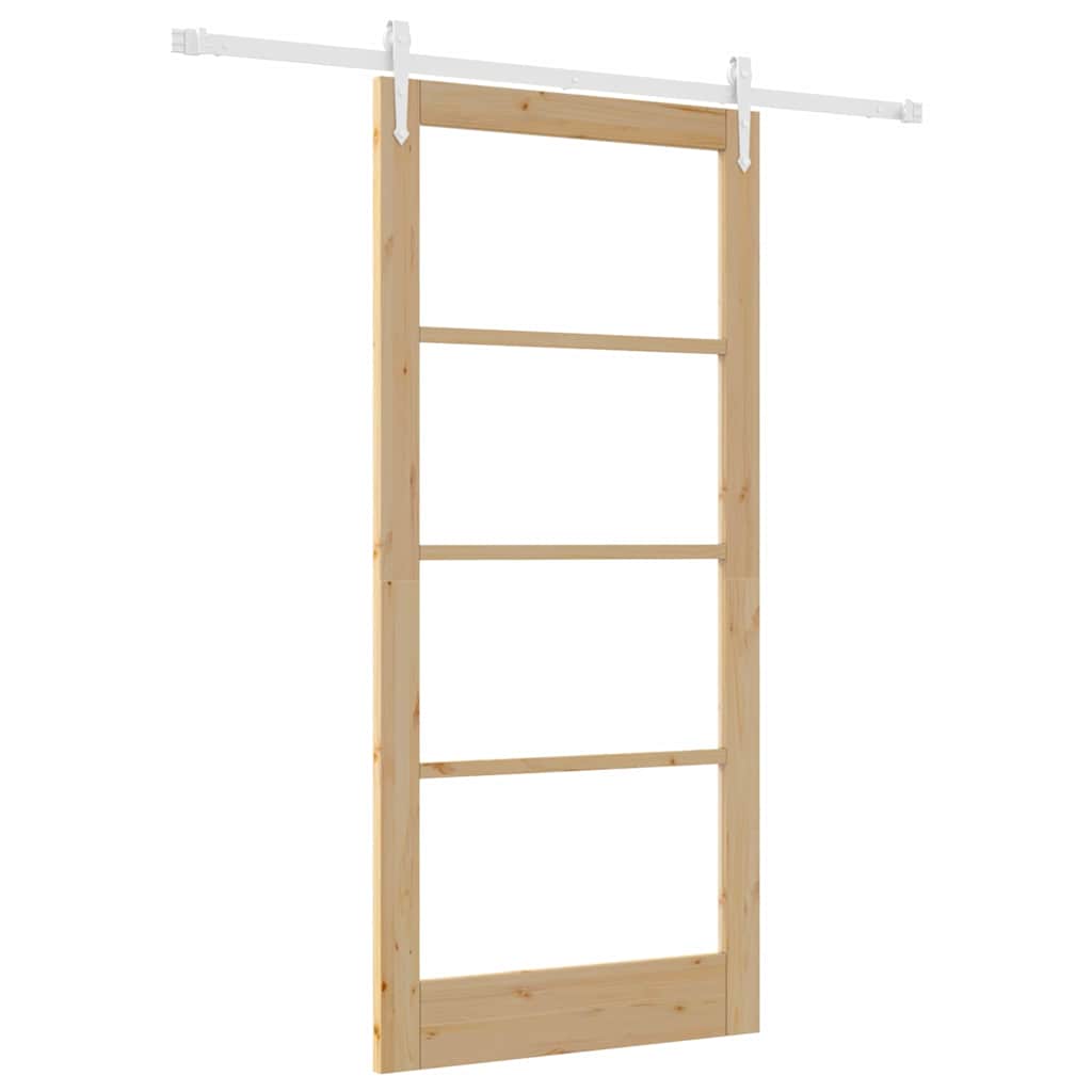 Porta Scorrevole Naturale in Legno Massello di Pino e Vetro 93 x 202 cm