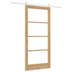 Porta Scorrevole Naturale in Legno Massello di Pino e Vetro 93 x 202 cm