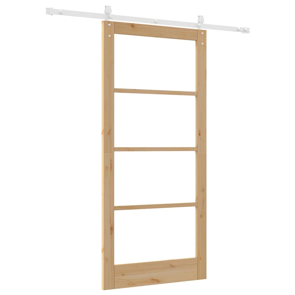 Porta Scorrevole Naturale in Legno Massello di Pino e Vetro 93 x 202 cm