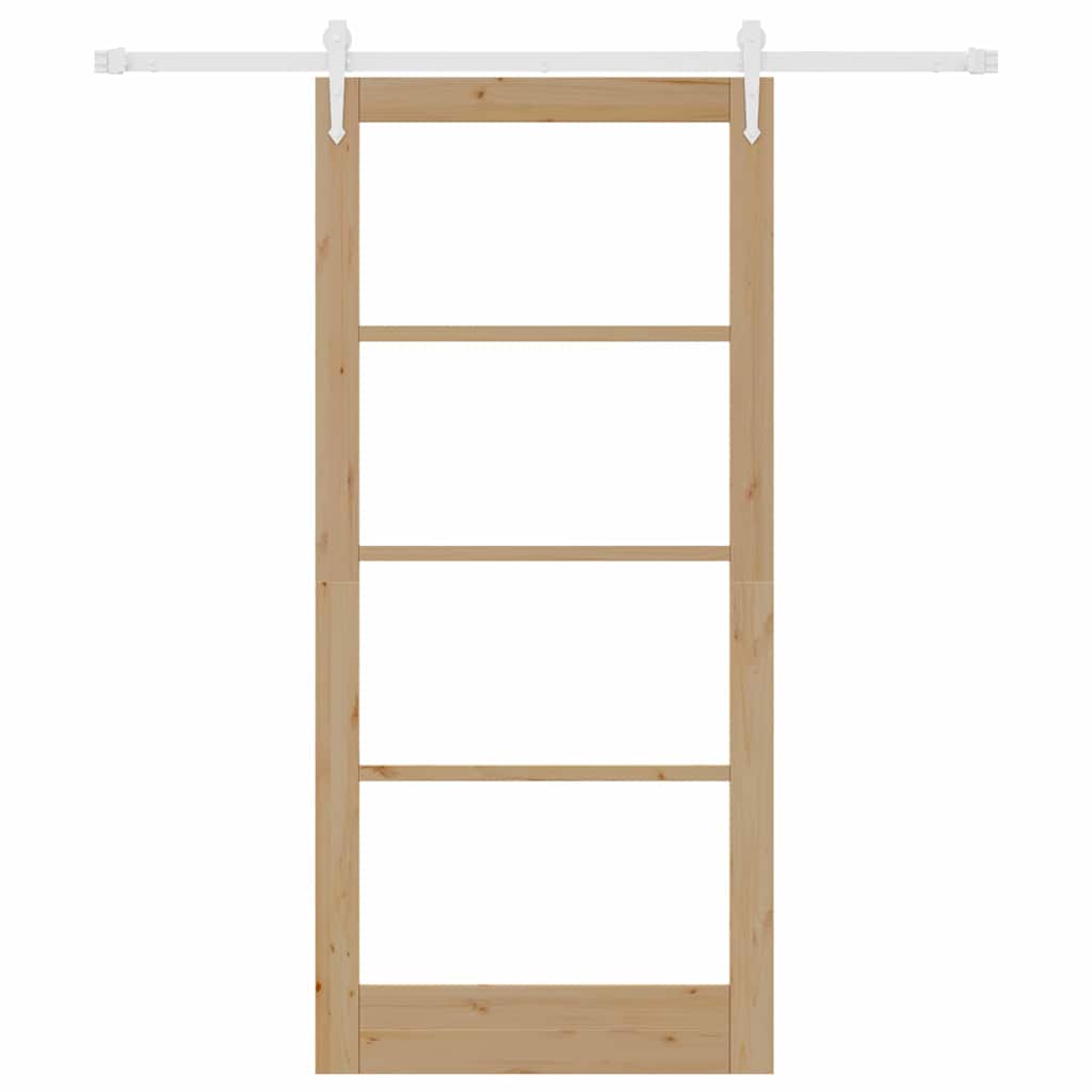 Porta Scorrevole Naturale in Legno Massello di Pino e Vetro 93 x 202 cm
