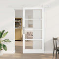 Porta Scorrevole Bianco 93 x 202 cm in Legno Massello di Pino e Vetro