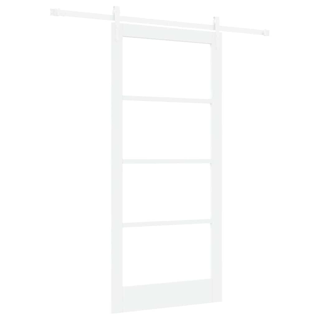 Porta Scorrevole Bianco 93 x 202 cm in Legno Massello di Pino e Vetro