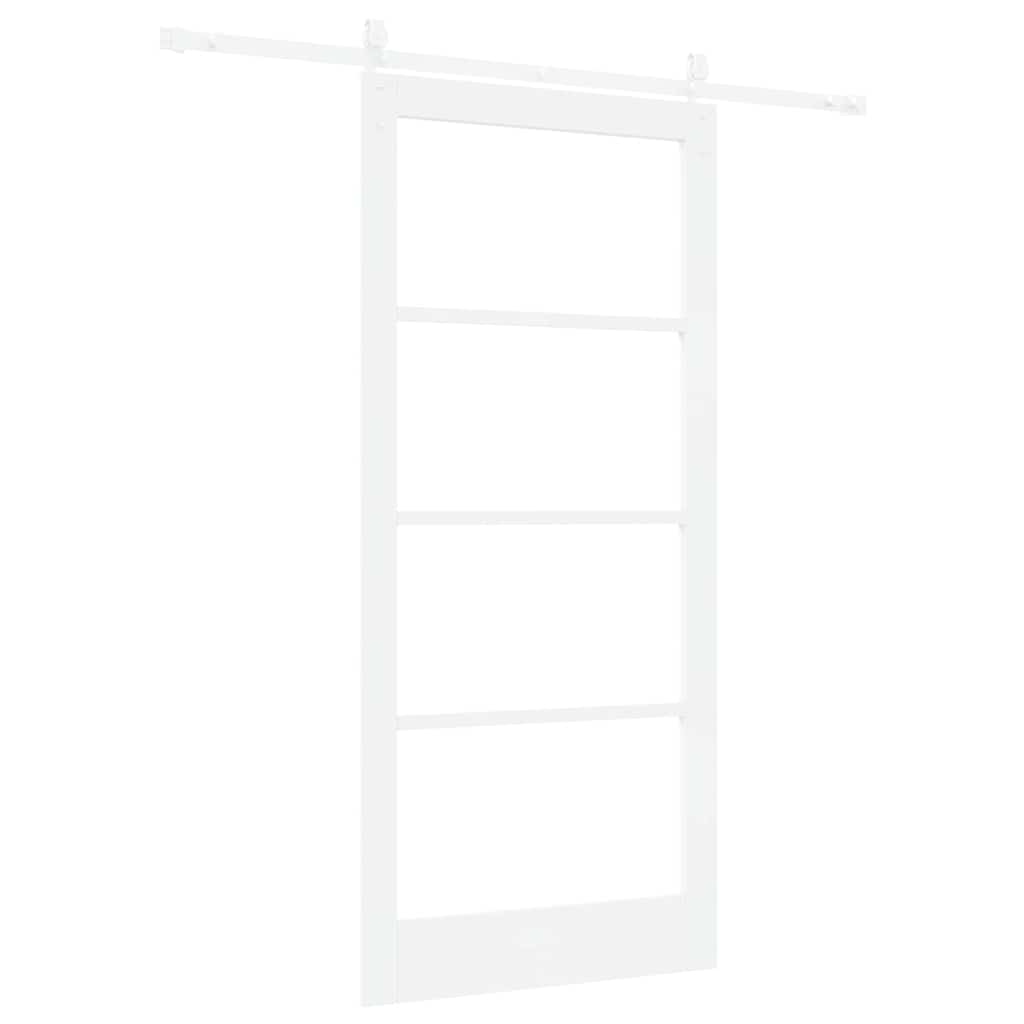 Porta Scorrevole Bianco 93 x 202 cm in Legno Massello di Pino e Vetro