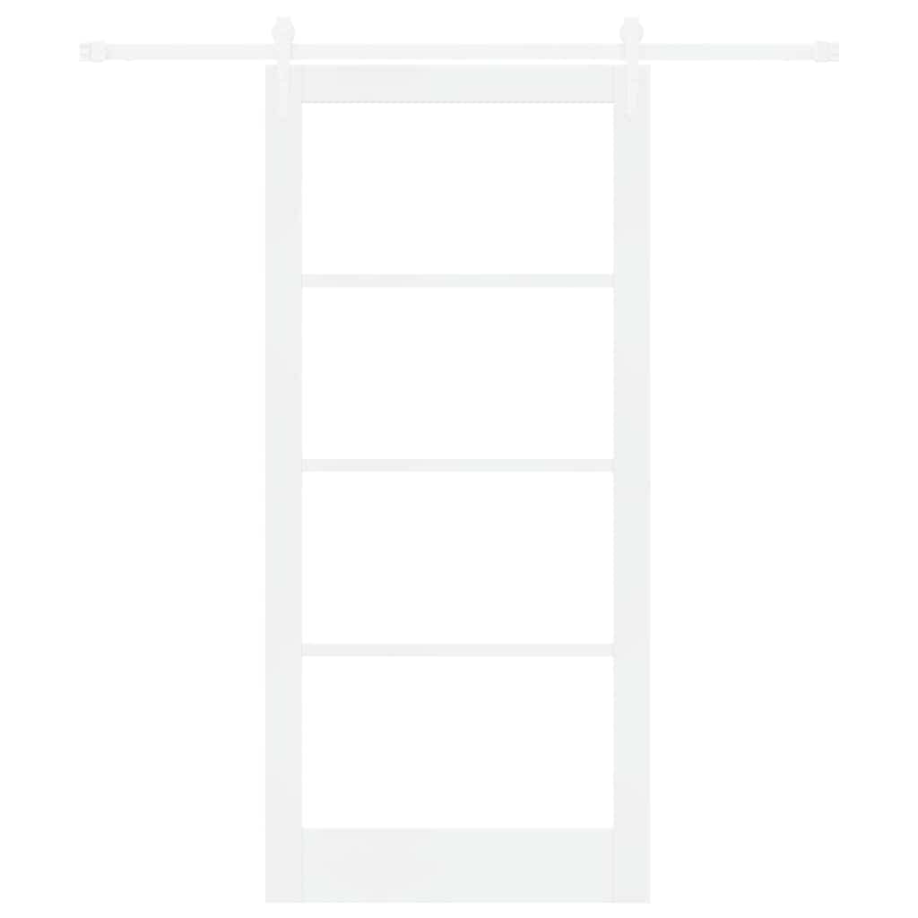 Porta Scorrevole Bianco 93 x 202 cm in Legno Massello di Pino e Vetro