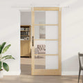 Porta Scorrevole Naturale 93 x 211 cm - Legno Massello Pino e Vetro