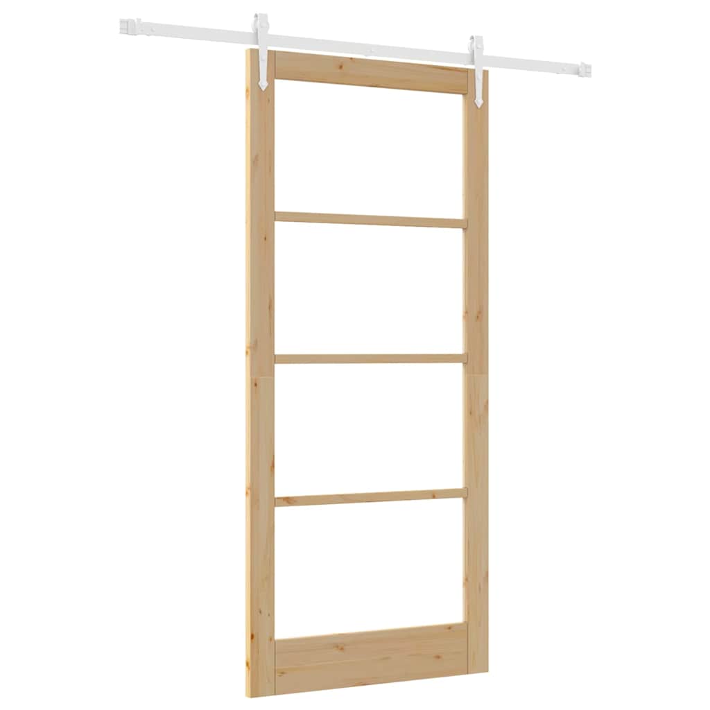 Porta Scorrevole Naturale 93 x 211 cm - Legno Massello Pino e Vetro