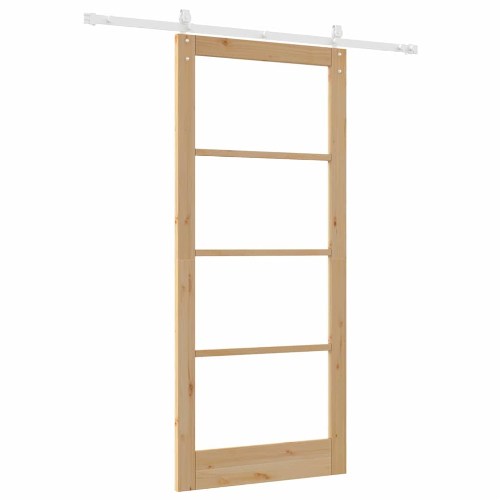 Porta Scorrevole Naturale 93 x 211 cm - Legno Massello Pino e Vetro