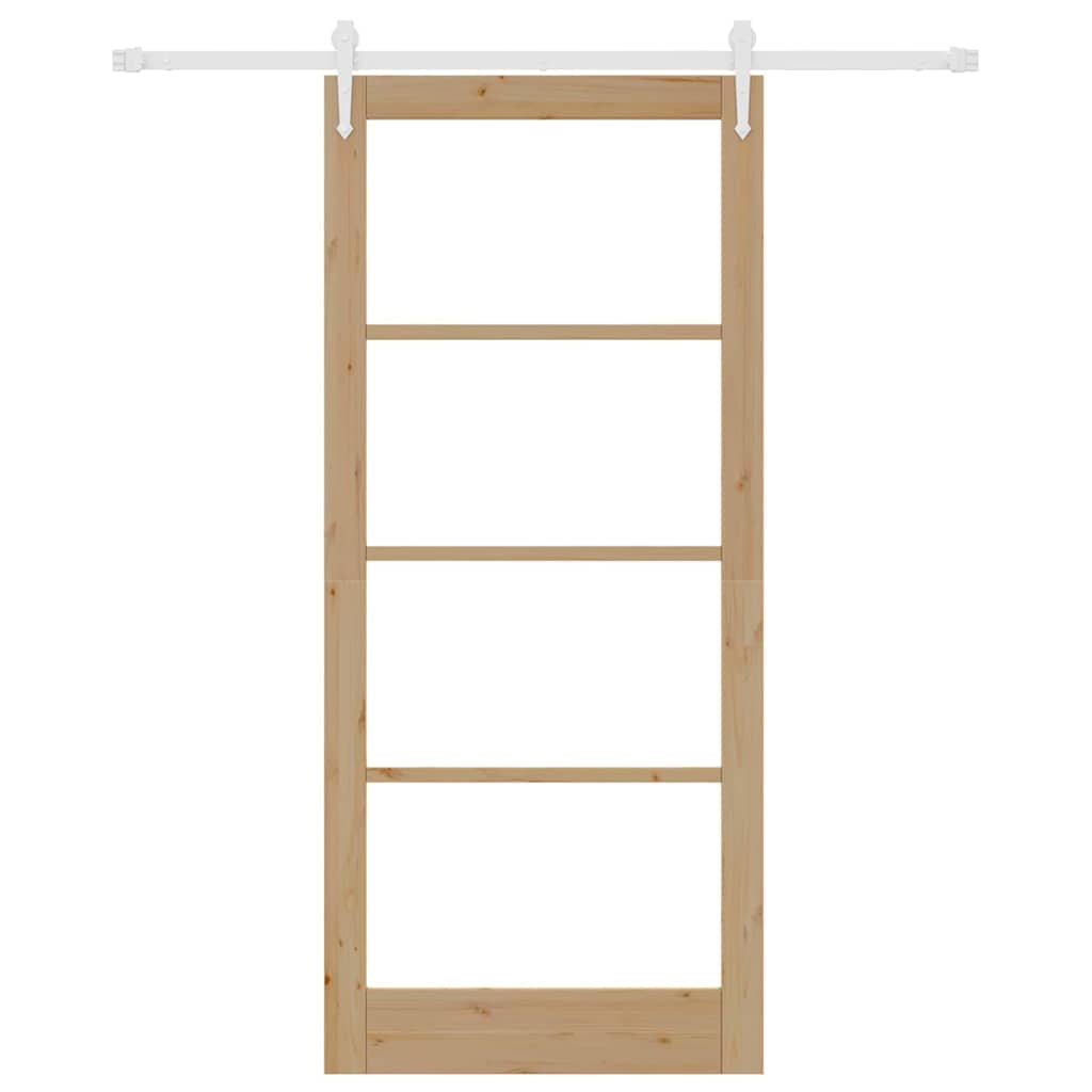 Porta Scorrevole Naturale 93 x 211 cm - Legno Massello Pino e Vetro