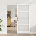 Porta Scorrevole Bianco 93 x 211 cm in Legno Massello di Pino e Vetro
