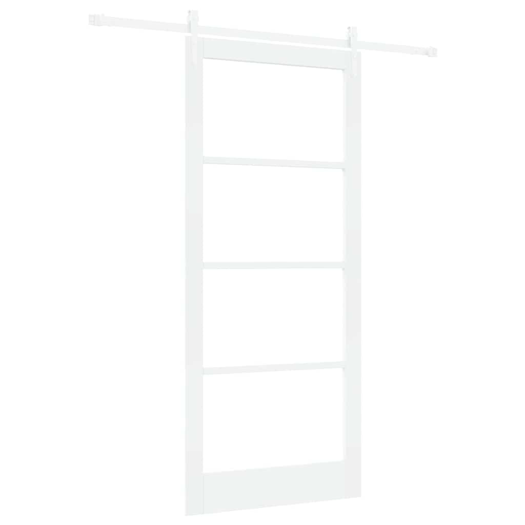 Porta Scorrevole Bianco 93 x 211 cm in Legno Massello di Pino e Vetro
